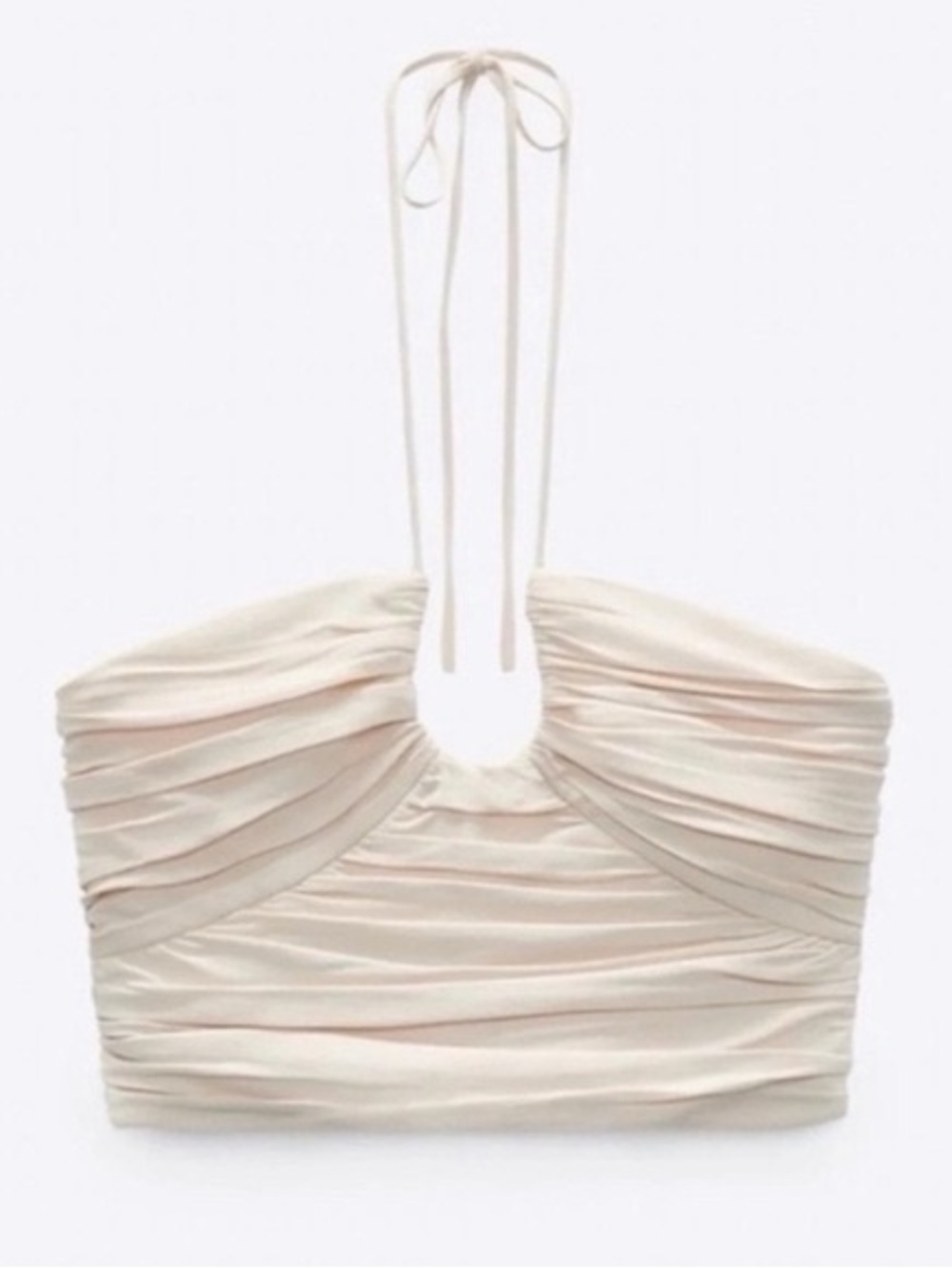 Zara Ruched Halter Crop Top in Soft Cream